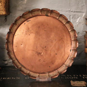 C.1910 Antique Arts & Crafts Copper Pie Crust Rim Drinks Tray